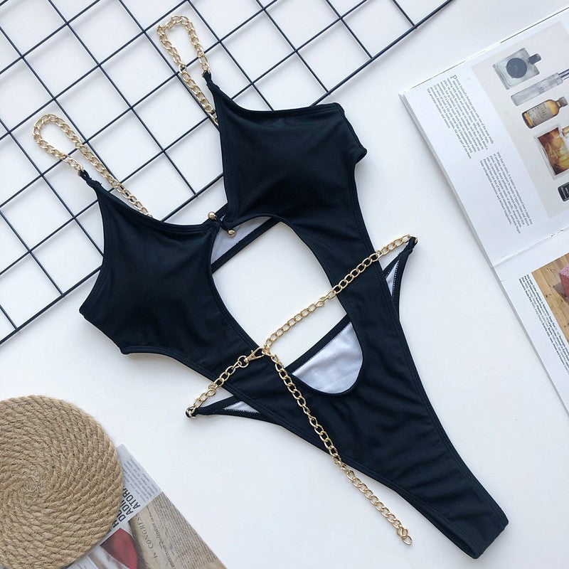 Sexy Metal Chains Hollow Out Monokini Swimsuit
