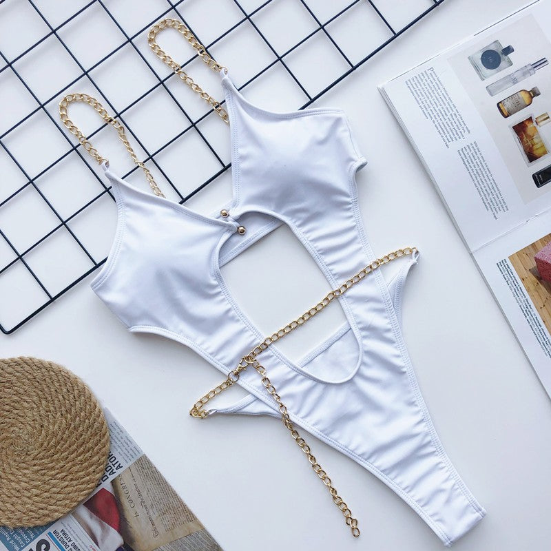 Sexy Metal Chains Hollow Out Monokini Swimsuit