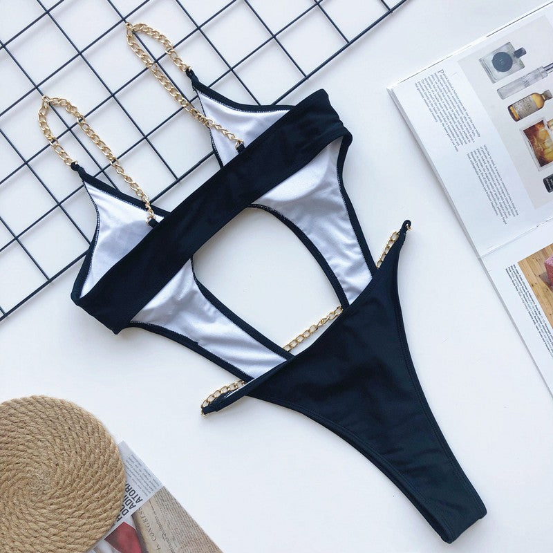 Sexy Metal Chains Hollow Out Monokini Swimsuit