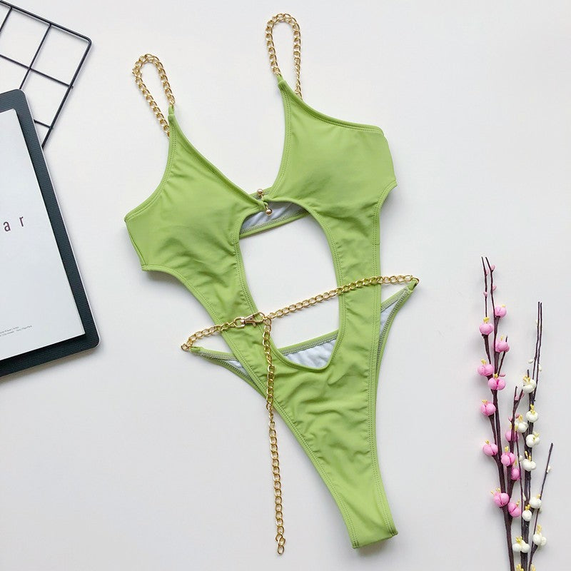 Sexy Metal Chains Hollow Out Monokini Swimsuit