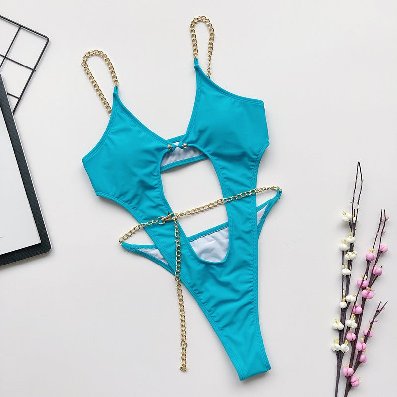 Sexy Metal Chains Hollow Out Monokini Swimsuit