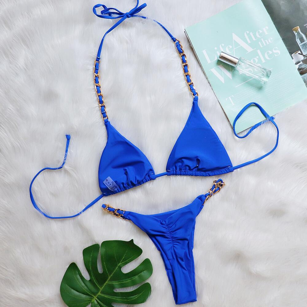 Sexy Micro Triangle Metal Chain Bikini