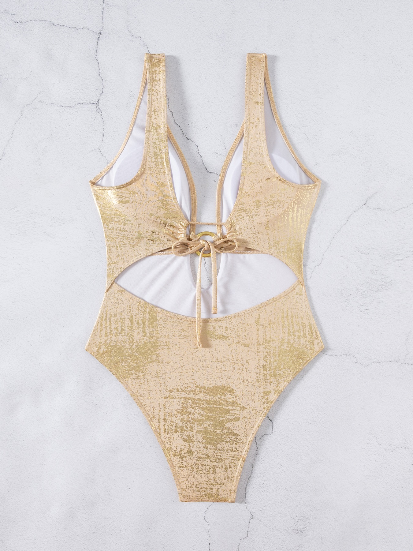 Sexy Golden Deep V Neck Backless One Piece Swimsuit