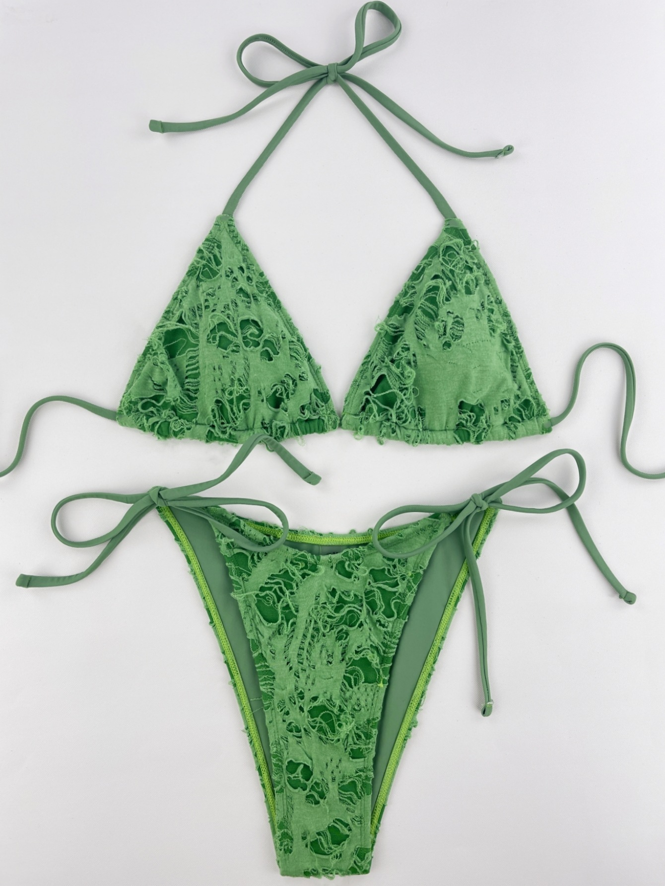 Gothic Punk Bikinis Y2K Torn Halter Lace Up Bikini
