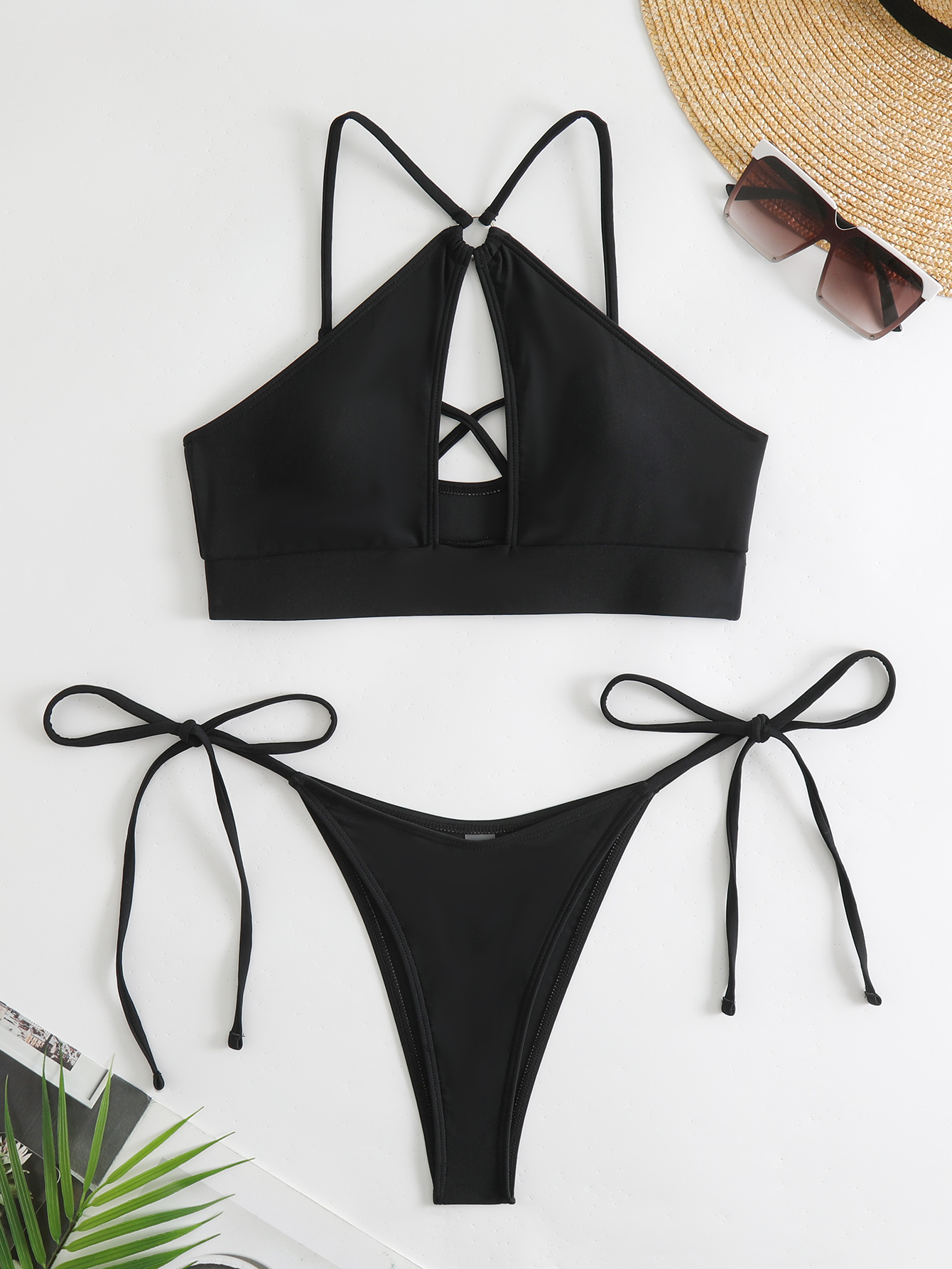 Sexy Cross Halter Hollow Out Bikini
