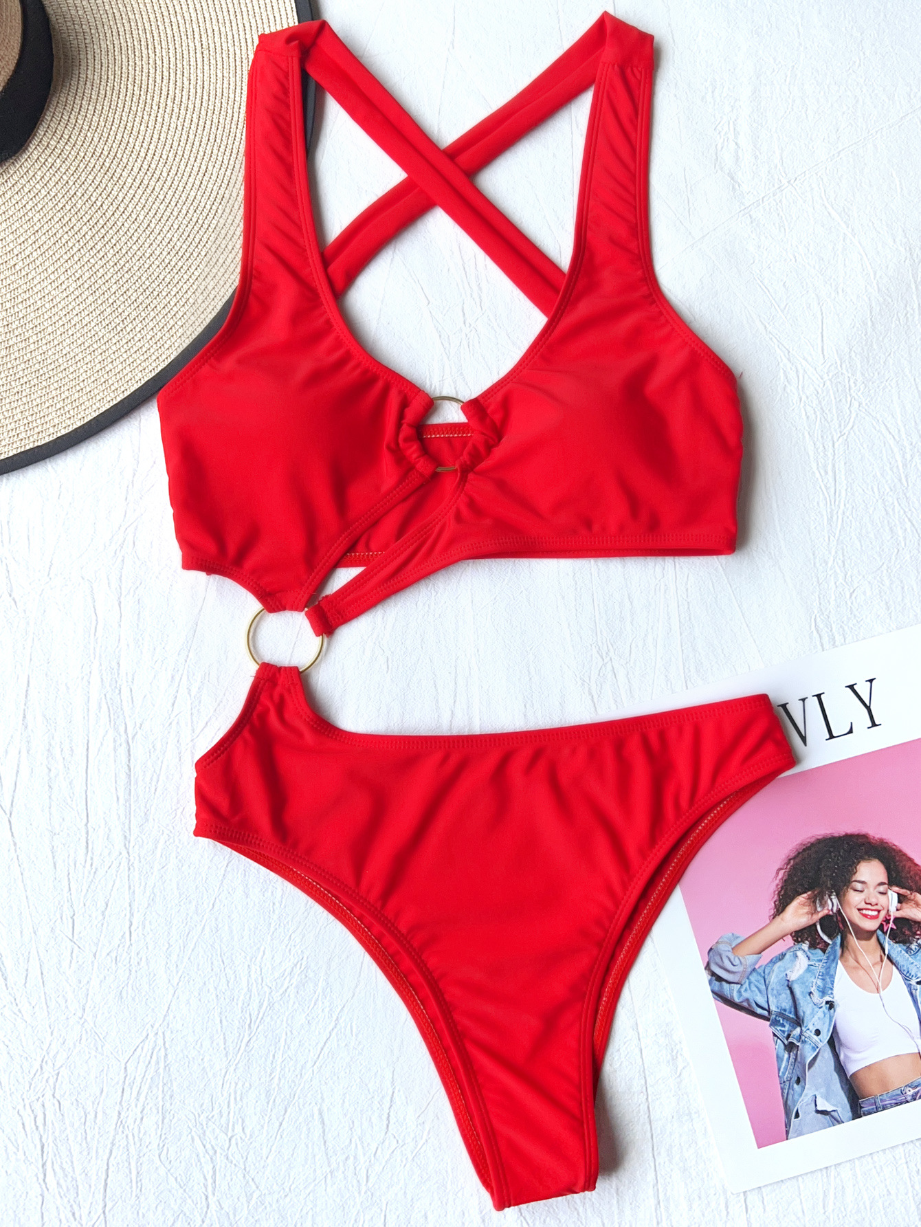 Sexy Halter Asymmetric Cut Out Swimsuit