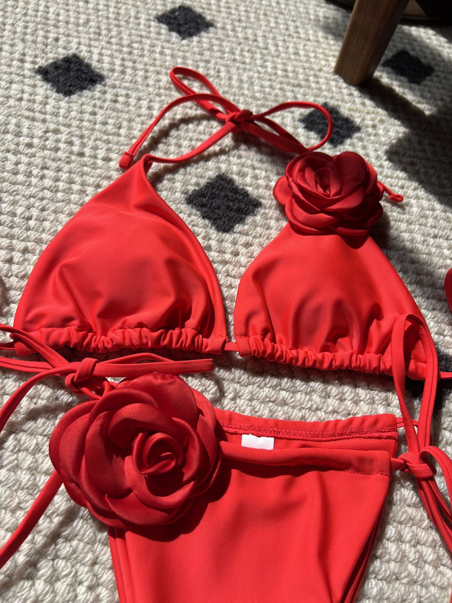 3D Flowers Halter Strappy Bikini
