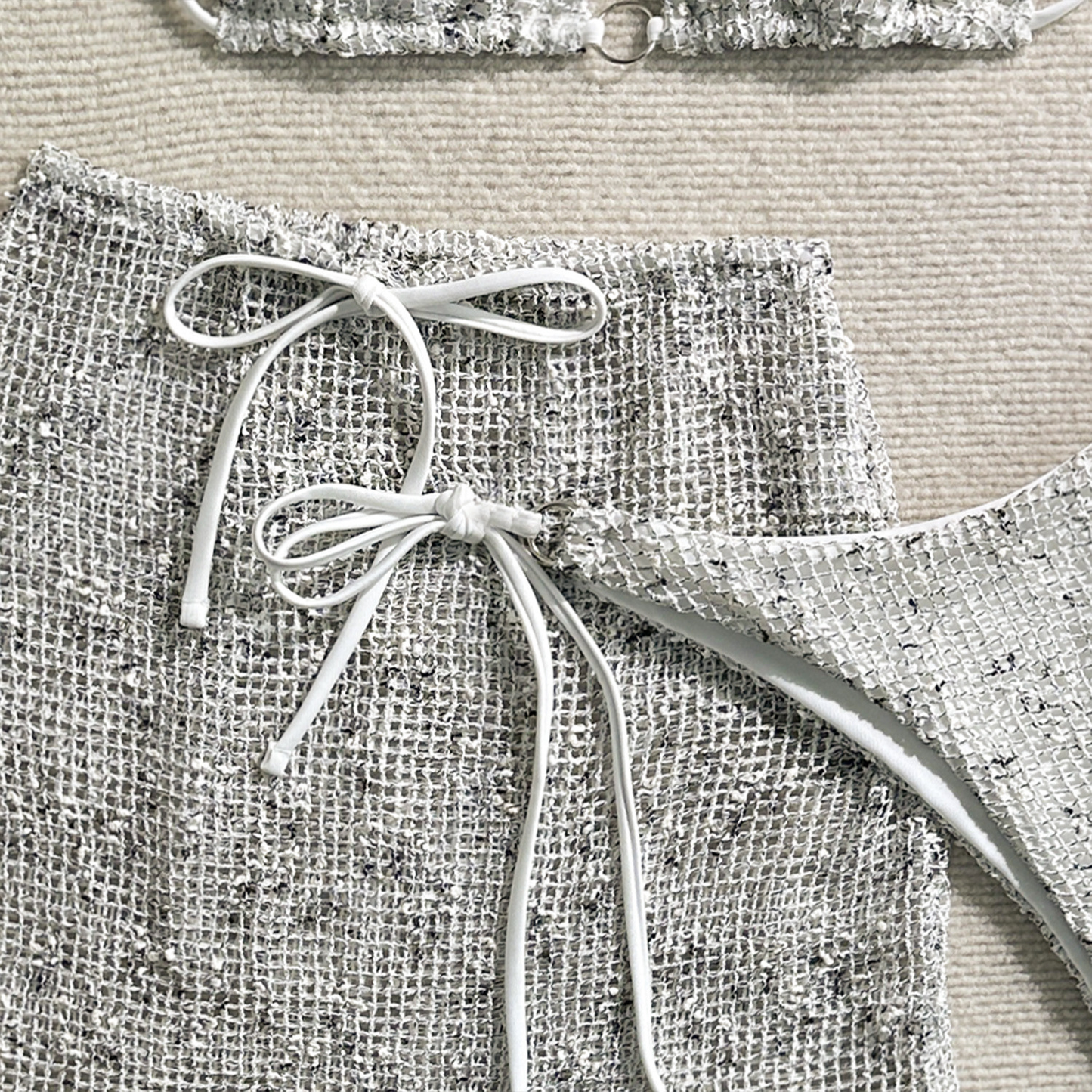 3PCS Halter Hollow Out Skirt Bikini
