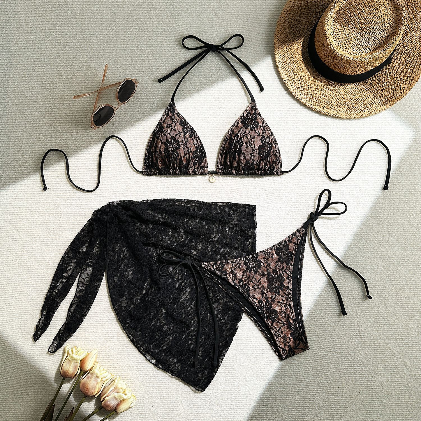 3PCS Sexy Lace Brazilian Bikini Set