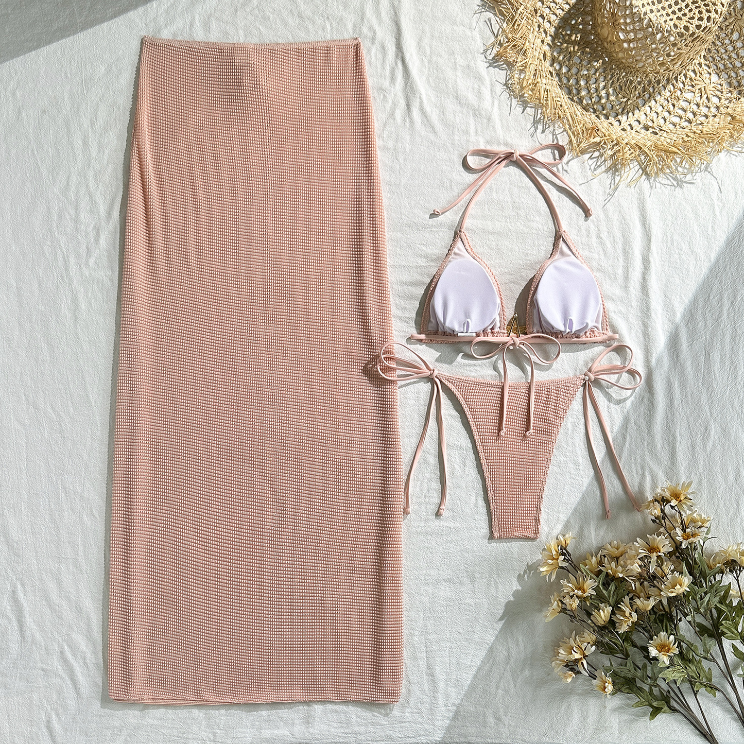 3PCS Metal Star Halter With Skirt Bikini