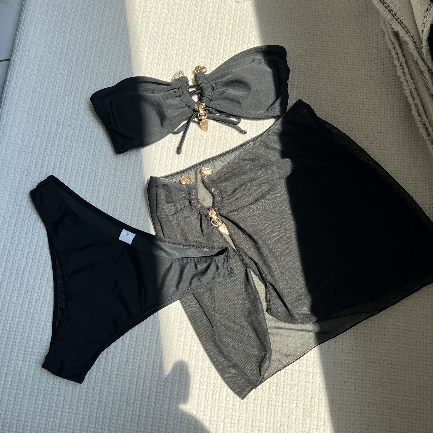 3 PCS Mesh Skirt Bandeau Metal Bikini