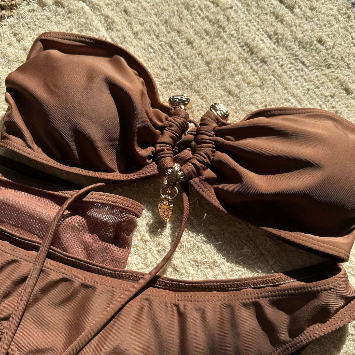 3 PCS Mesh Skirt Bandeau Metal Bikini