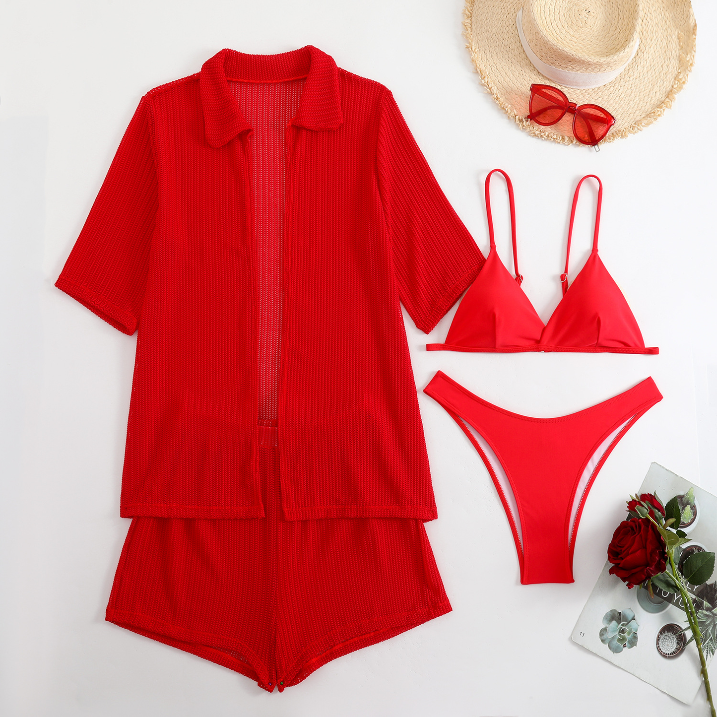 4PCS Half Sleeve Cover Up Panties Swimsuit set