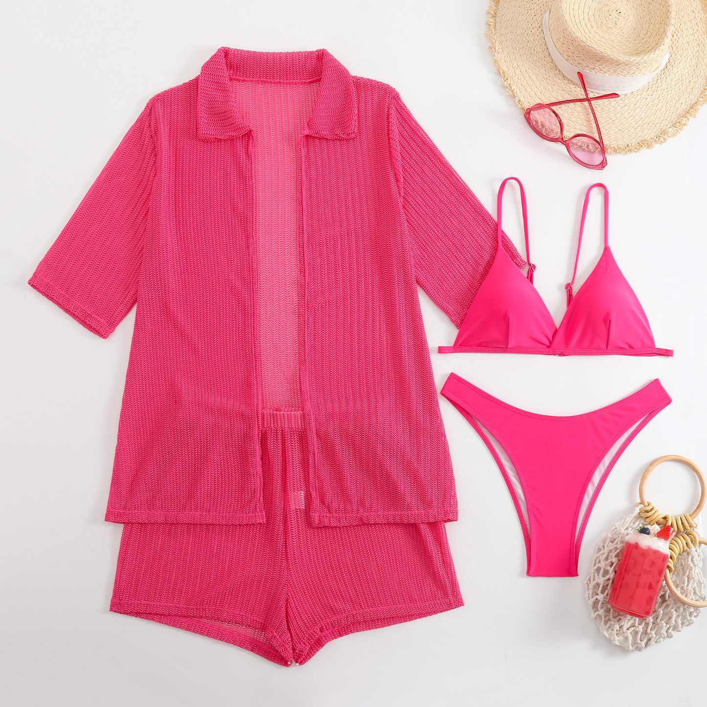 4PCS Half Sleeve Cover Up Panties Swimsuit set