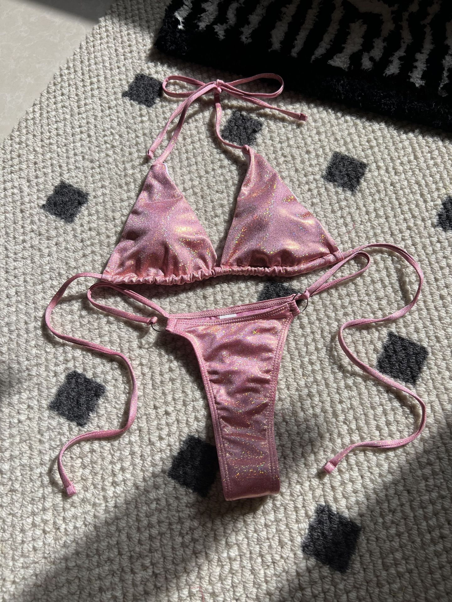 Shiny Glitter Micro Thong Bikini Set