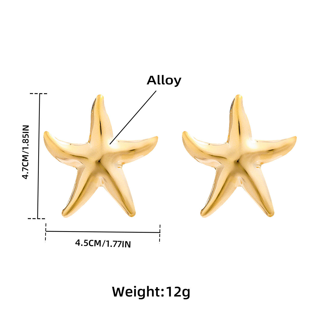 Punk Metal Gold Silver Starfish Stud Earrings