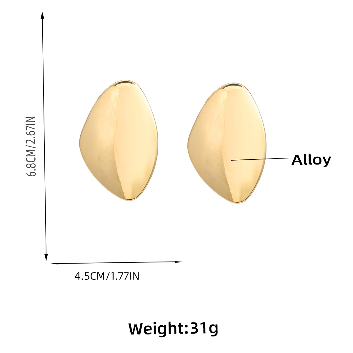 Exaggerated Metal Smooth Big Oval Stud Earrings