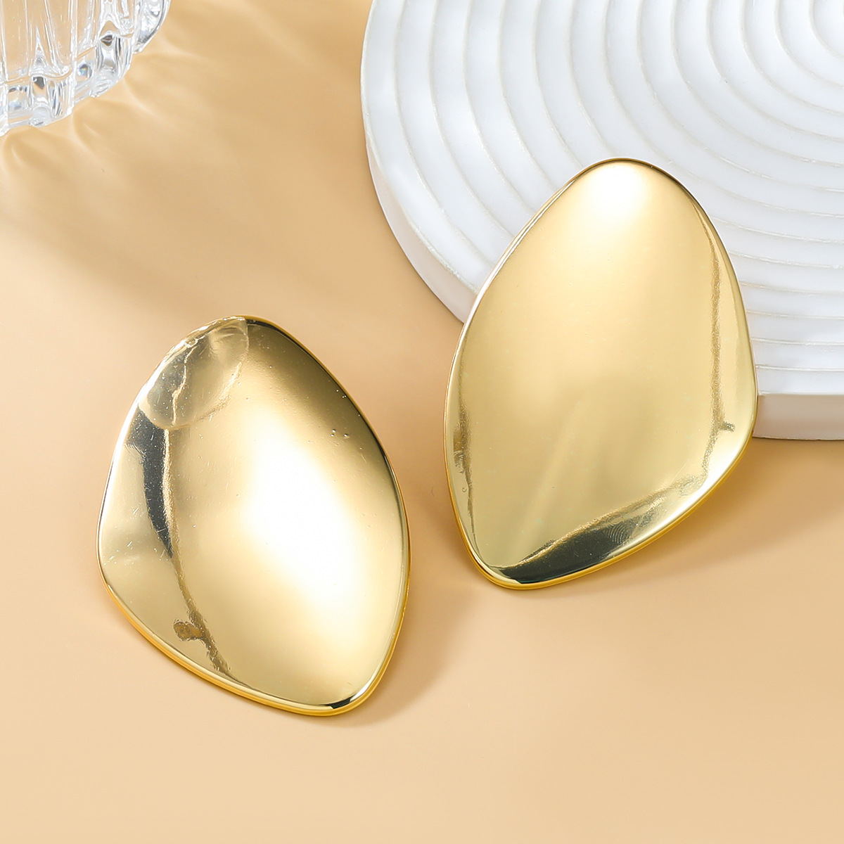 Exaggerated Metal Smooth Big Oval Stud Earrings