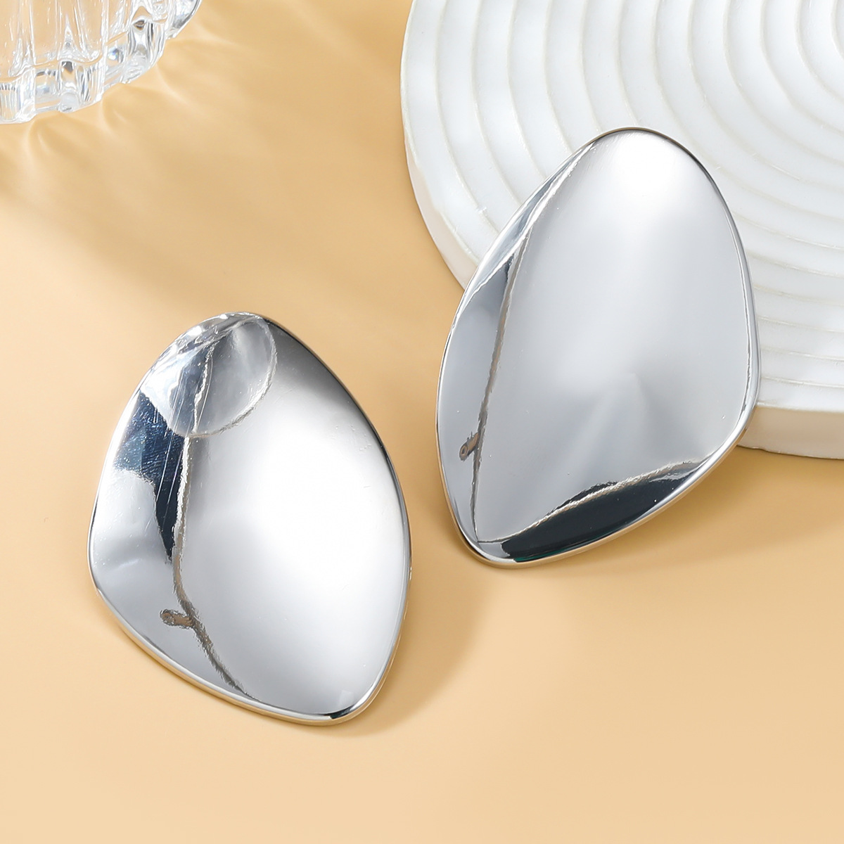 Exaggerated Metal Smooth Big Oval Stud Earrings