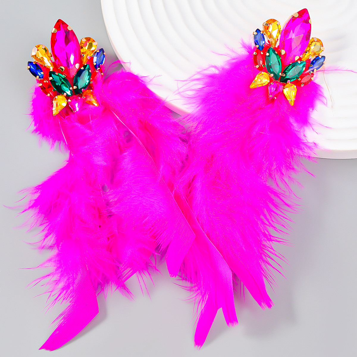 Luxury Charm Rhrinestone Feather Tassel Long Dangle Earrings