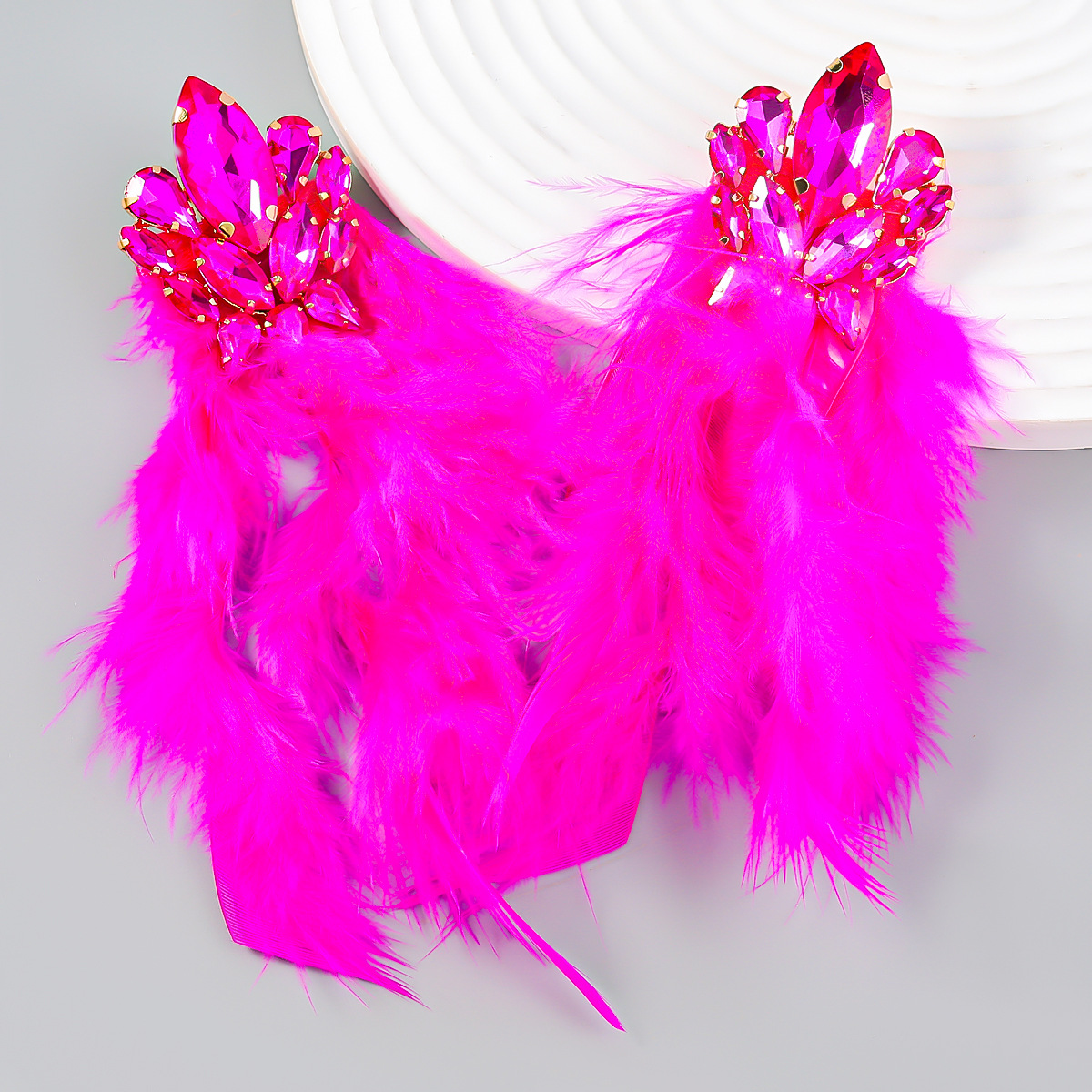 Luxury Charm Rhrinestone Feather Tassel Long Dangle Earrings