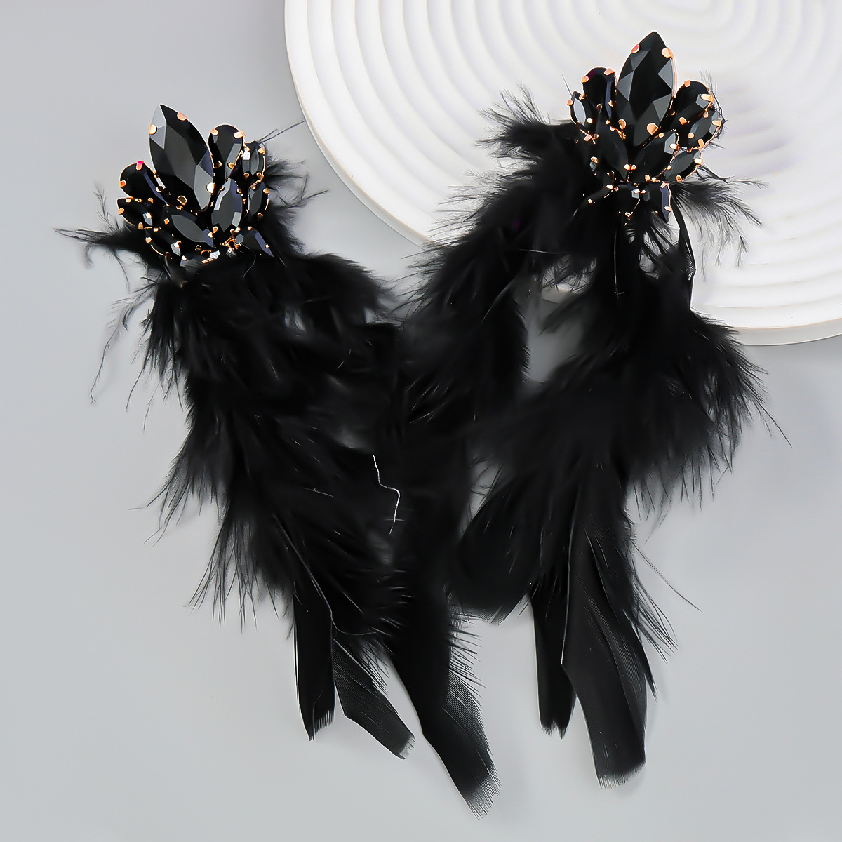 Luxury Charm Rhrinestone Feather Tassel Long Dangle Earrings