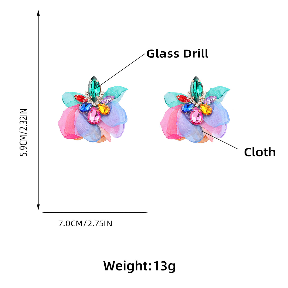 Luxury Large jewellery clip drill chiffon flower earring