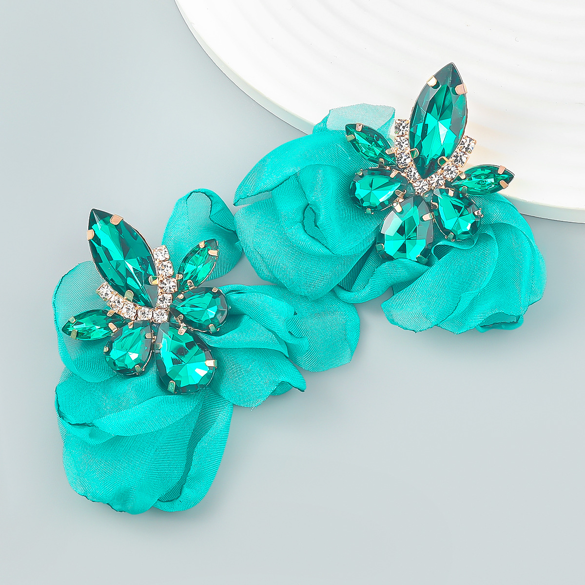 Luxury Large jewellery clip drill chiffon flower earring