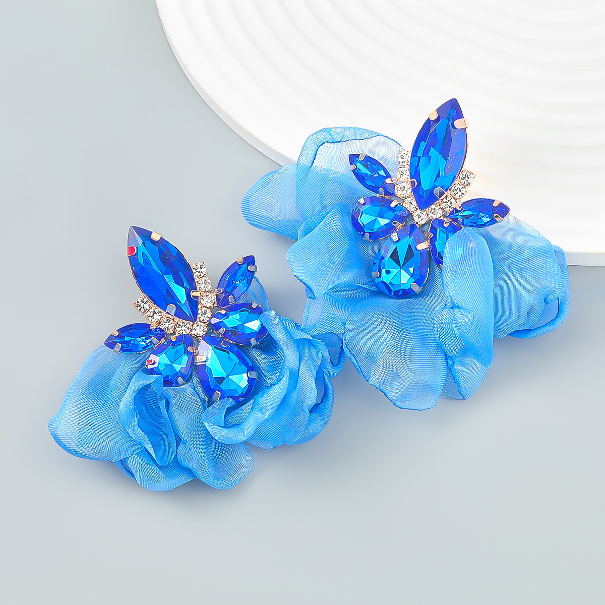 Luxury Large jewellery clip drill chiffon flower earring