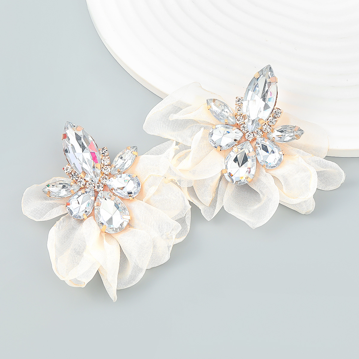 Luxury Large jewellery clip drill chiffon flower earring