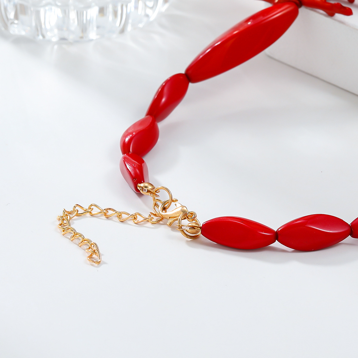 Bohemian style double layer resin Red Coral Necklace