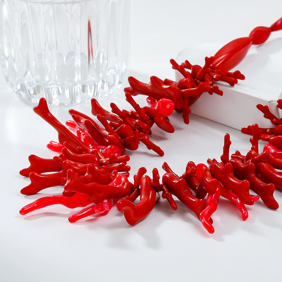 Bohemian style double layer resin Red Coral Necklace