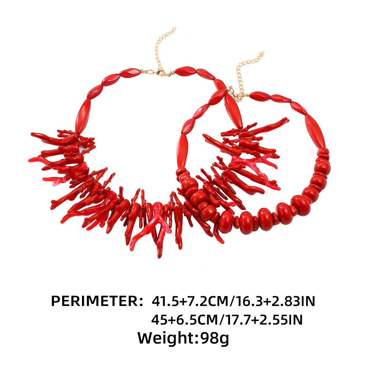 Bohemian style double layer resin Red Coral Necklace