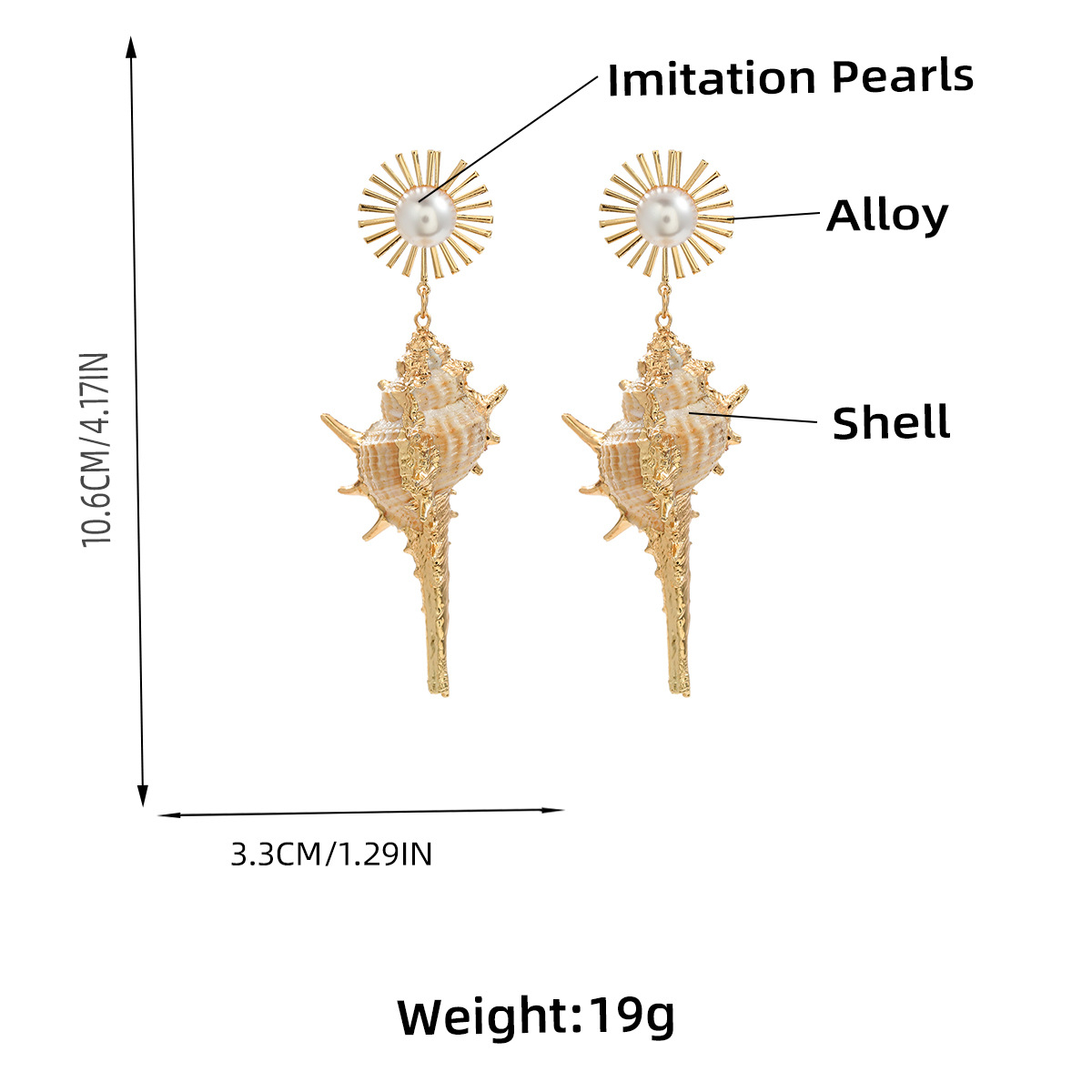 Bohemia Beach Seashell Conch Creamy White Natural Murex Shell Drop Earrings