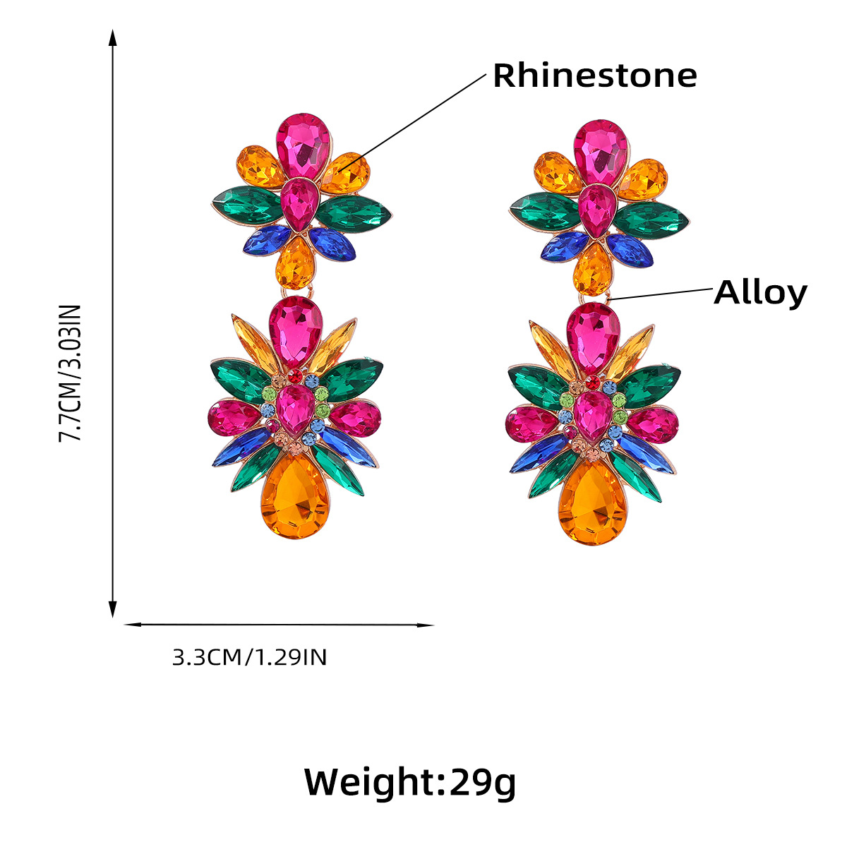 Crystal Flowers Dangle Geometric Earrings Pendientes Vintage