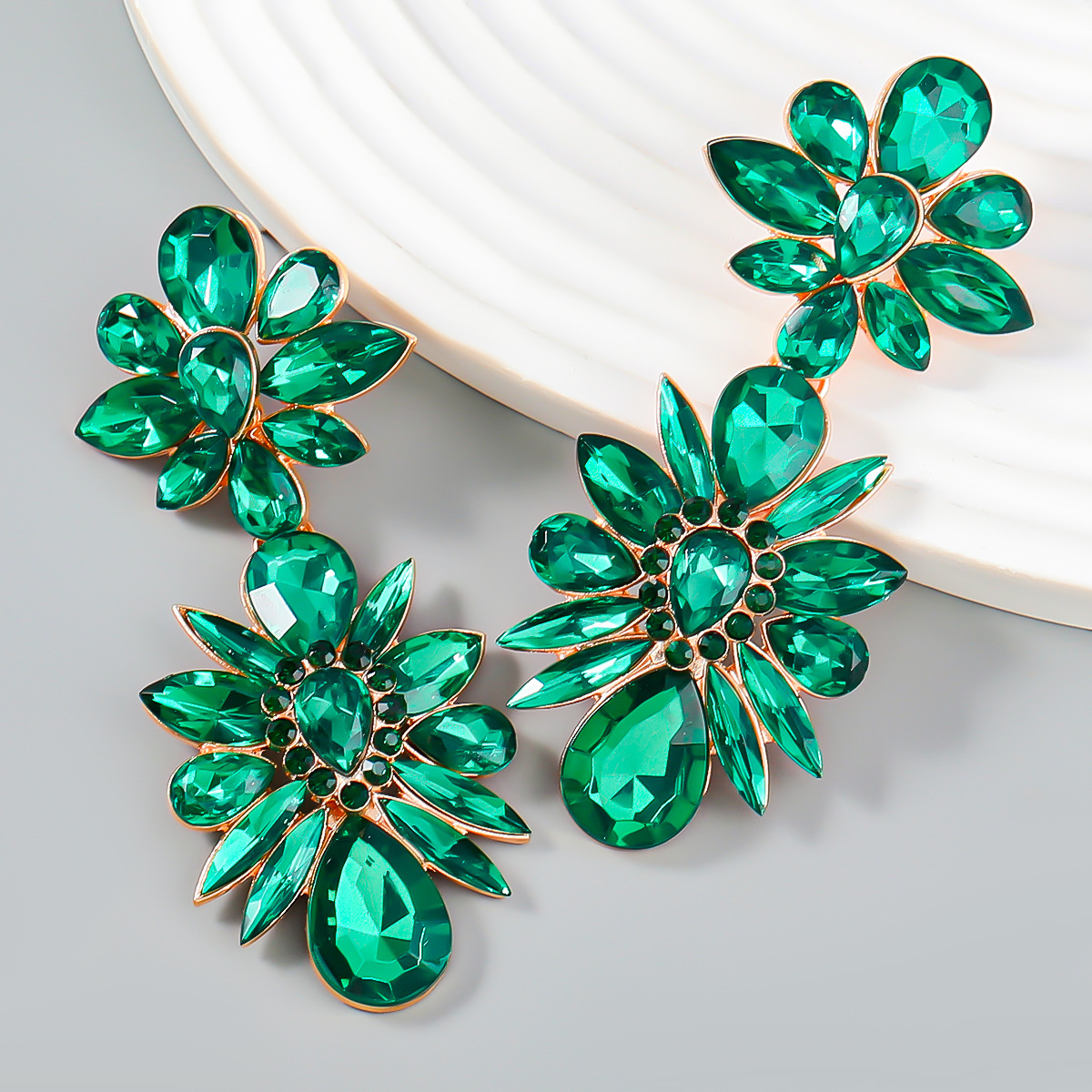 Crystal Flowers Dangle Geometric Earrings Pendientes Vintage