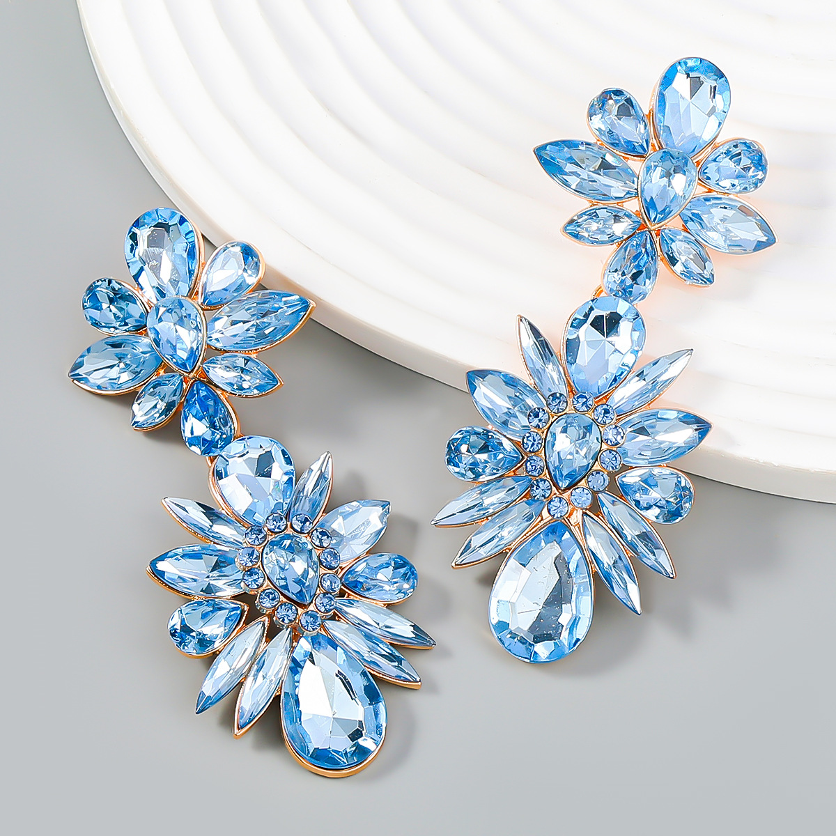 Crystal Flowers Dangle Geometric Earrings Pendientes Vintage