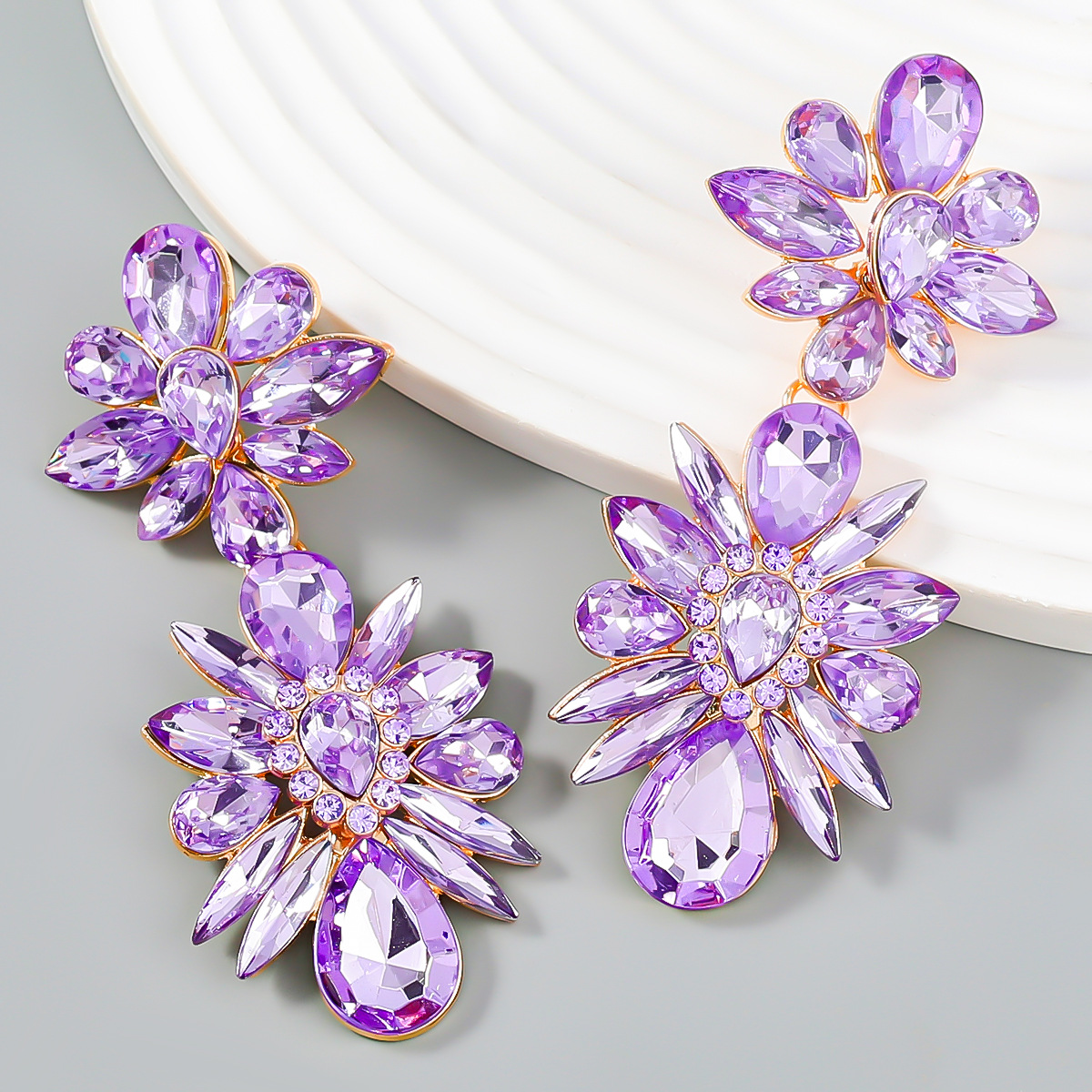 Crystal Flowers Dangle Geometric Earrings Pendientes Vintage