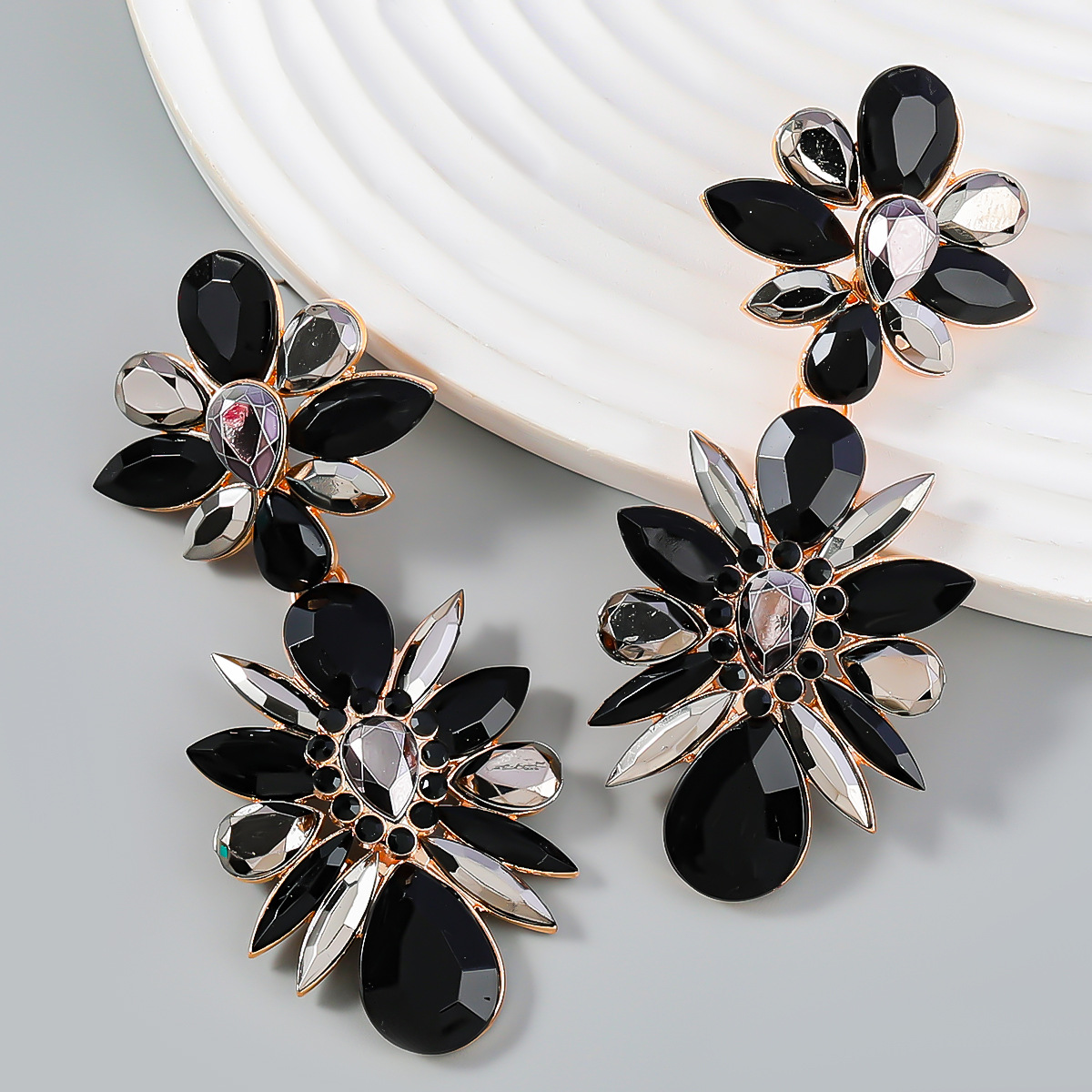 Crystal Flowers Dangle Geometric Earrings Pendientes Vintage