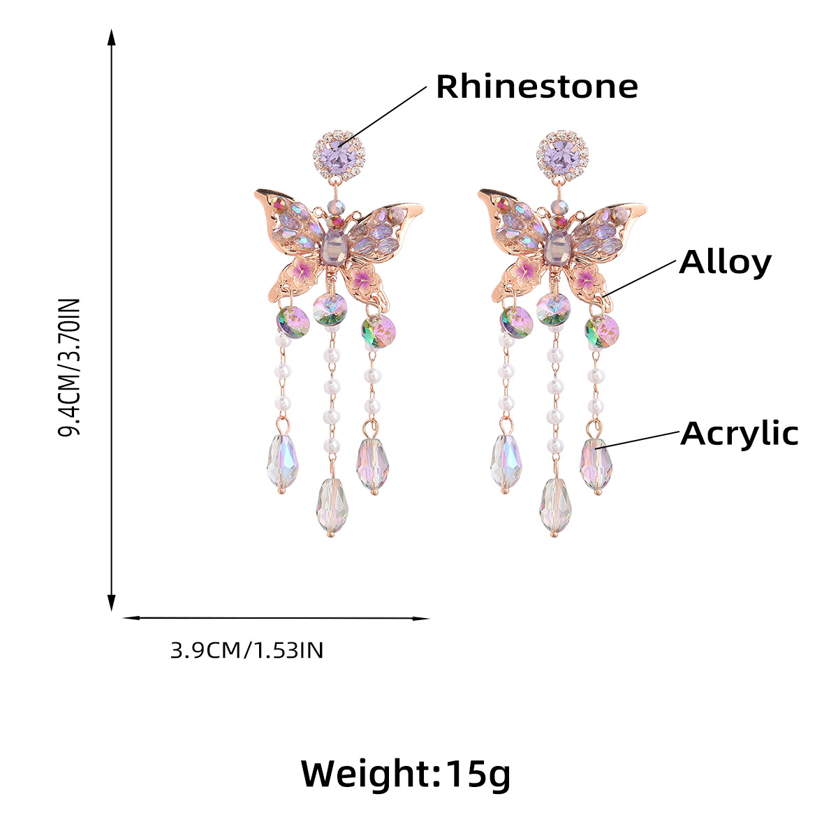 Butterfly Acrylic Beads Big Fashion Long Drop Tassel Earrings