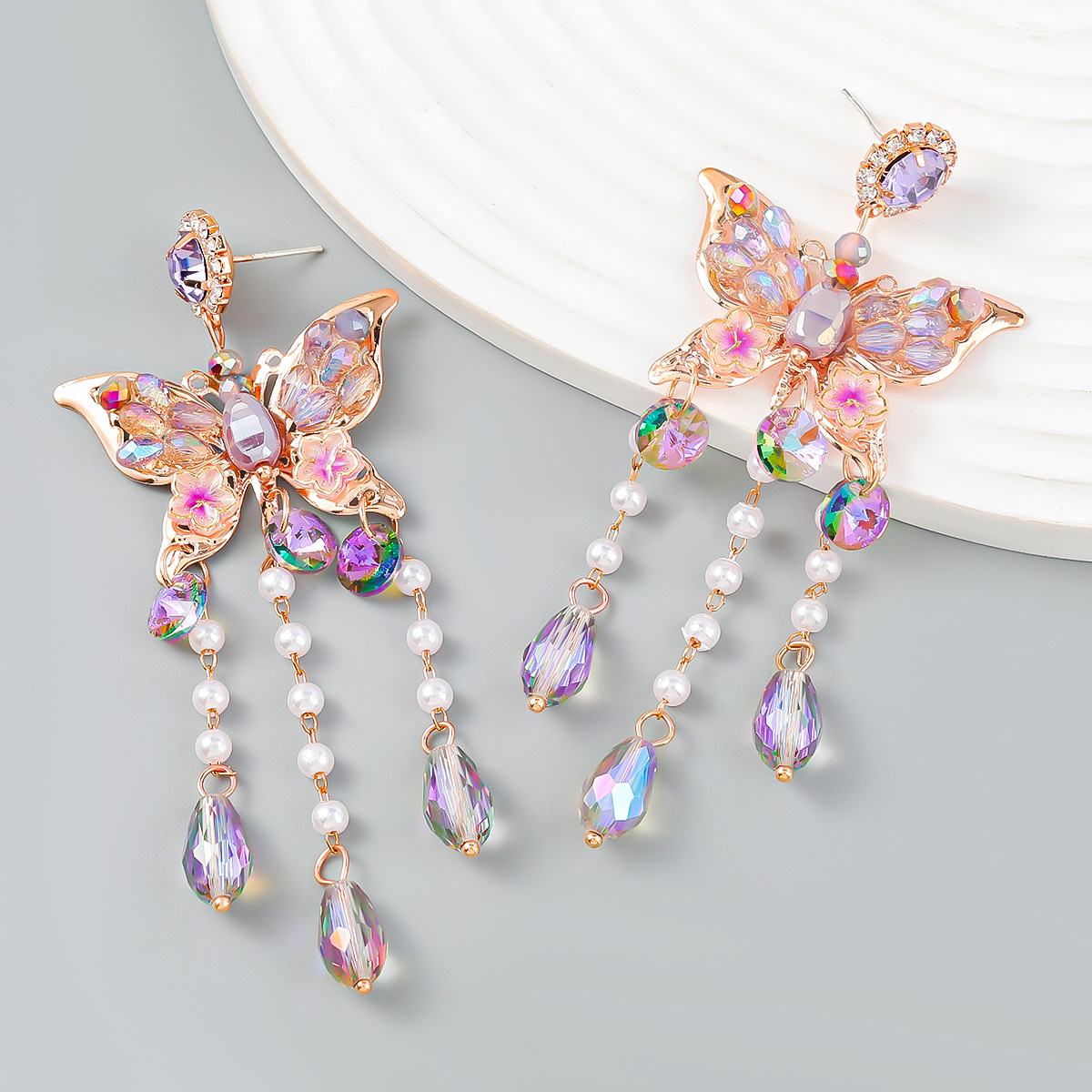 Butterfly Acrylic Beads Big Fashion Long Drop Tassel Earrings