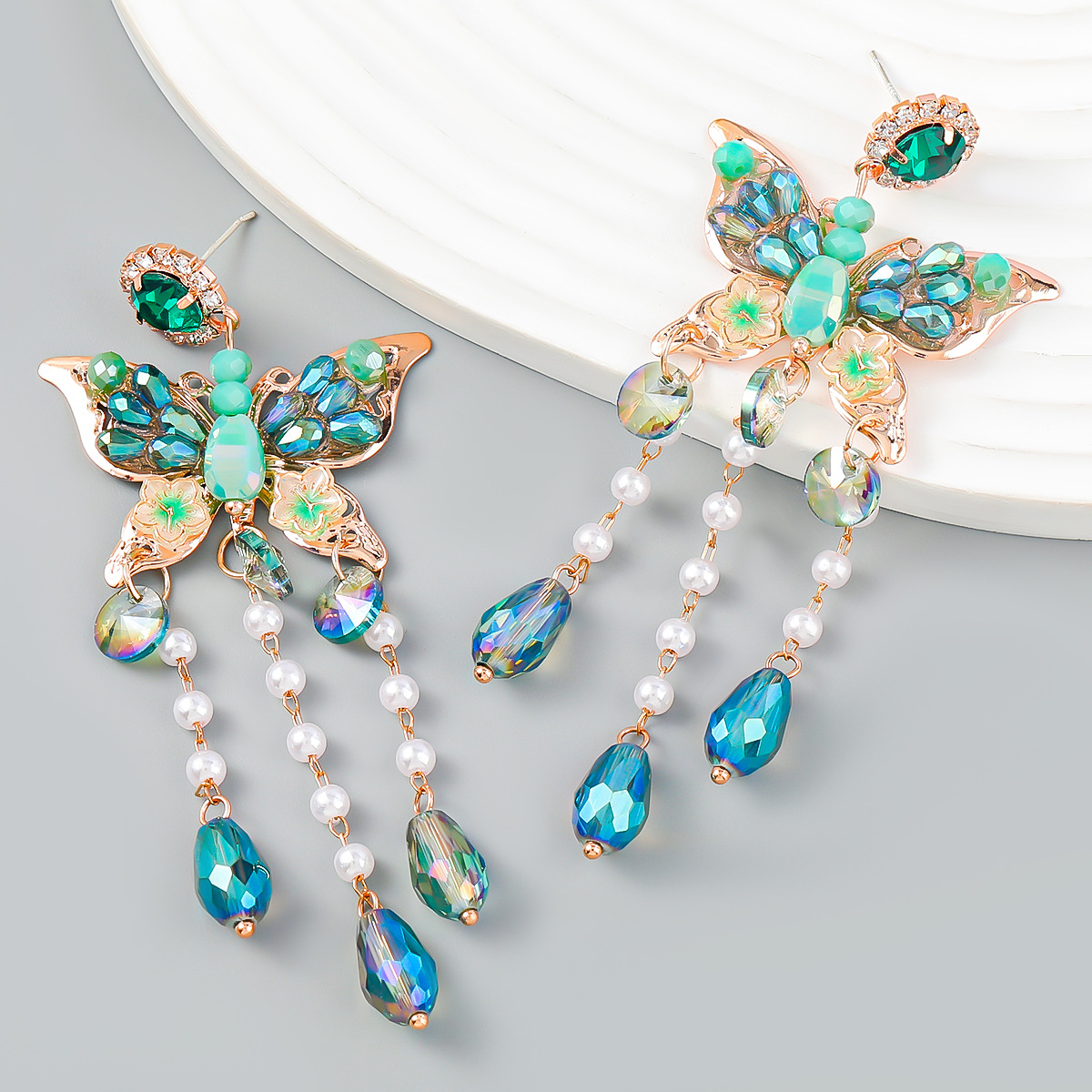 Butterfly Acrylic Beads Big Fashion Long Drop Tassel Earrings