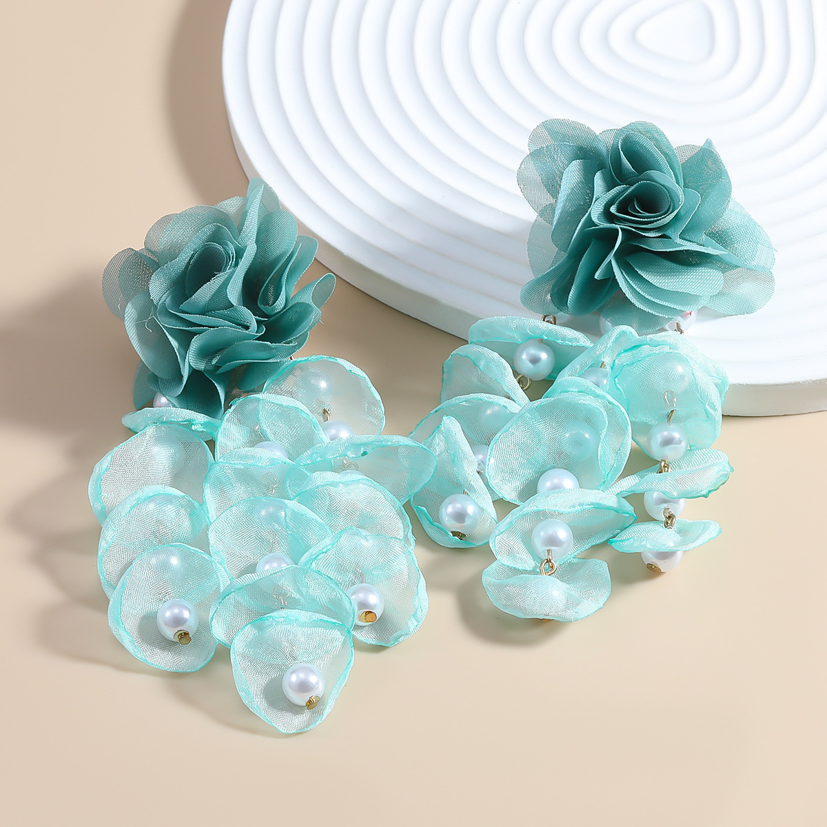 Elegant Yarn Flower Beads Charm Long Dangle Earrings
