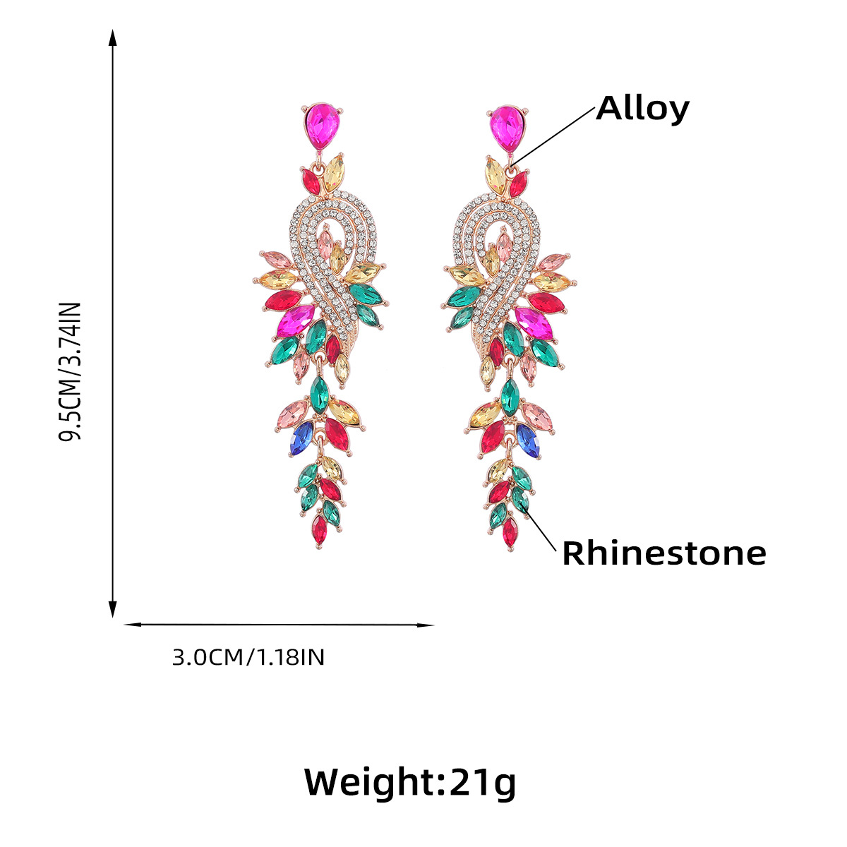 Dangle Earrings Metal Hollow Chain Leaves Crystal Pendant