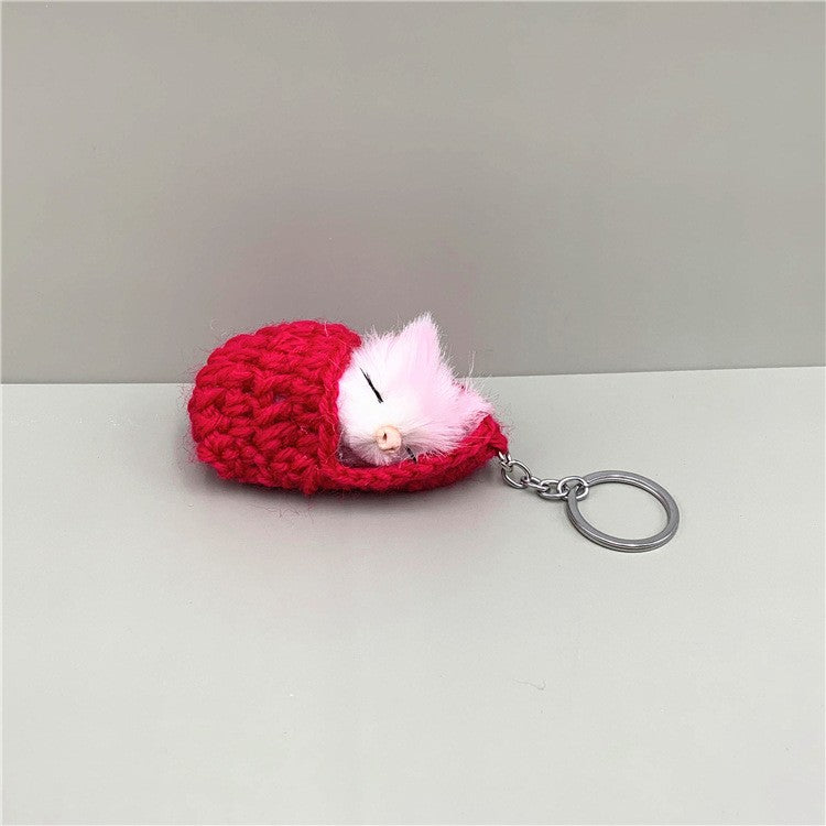 Handmade Cute Sleeping Cat Pompom Funny Bag Keychain