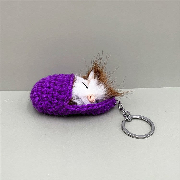 Handmade Cute Sleeping Cat Pompom Funny Bag Keychain
