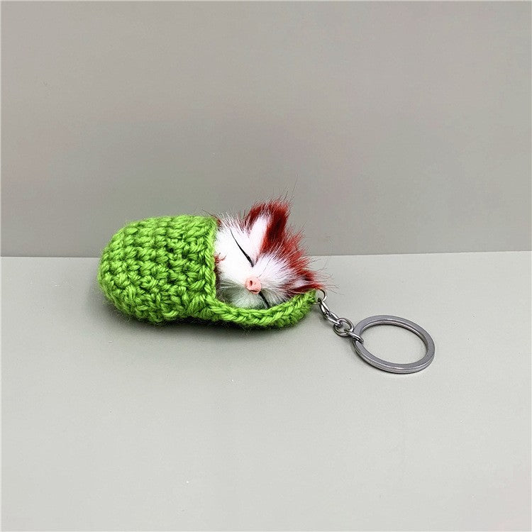Handmade Cute Sleeping Cat Pompom Funny Bag Keychain