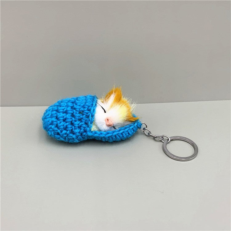 Handmade Cute Sleeping Cat Pompom Funny Bag Keychain