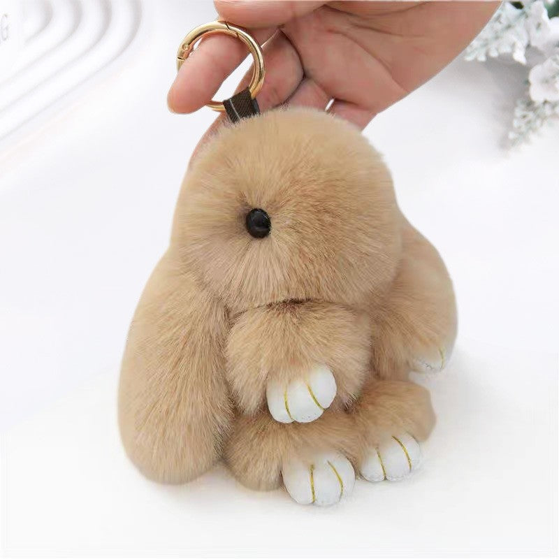 Fluffy Rabbit Fur Pompon Bunny Keychain