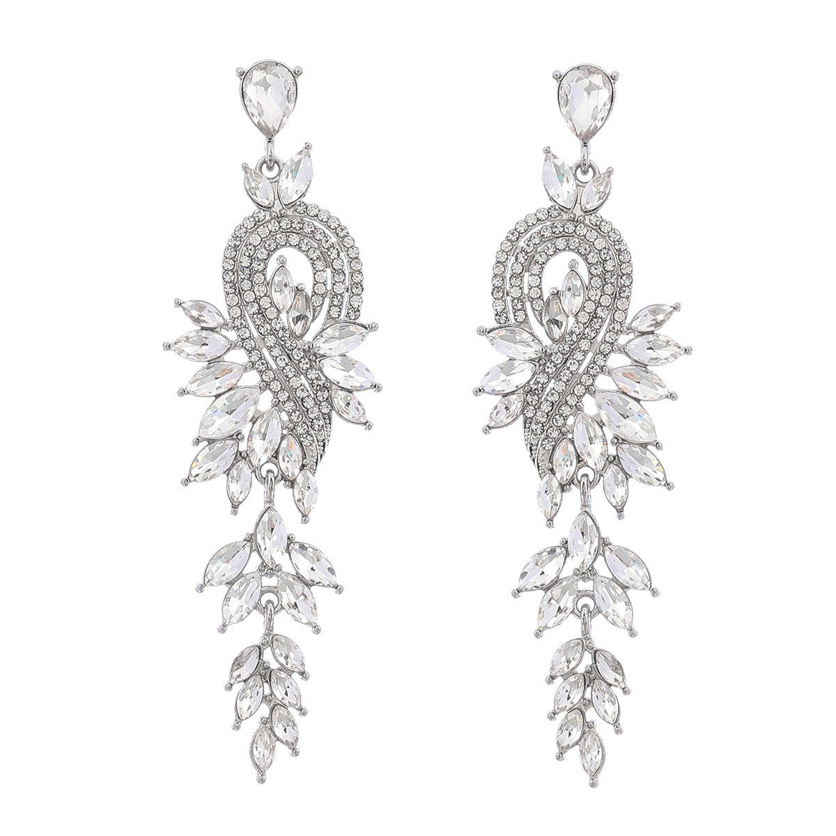 Dangle Earrings Metal Hollow Chain Leaves Crystal Pendant